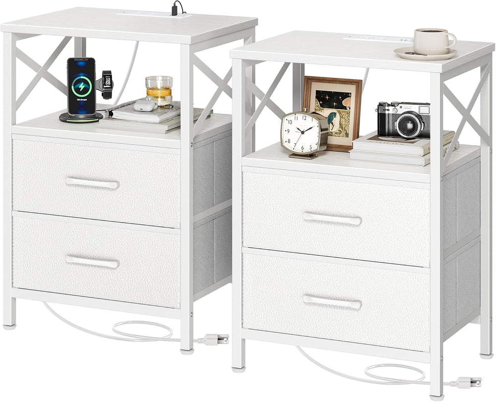 Huuger Night Stand with Charger Station, USB-C Port, End Table