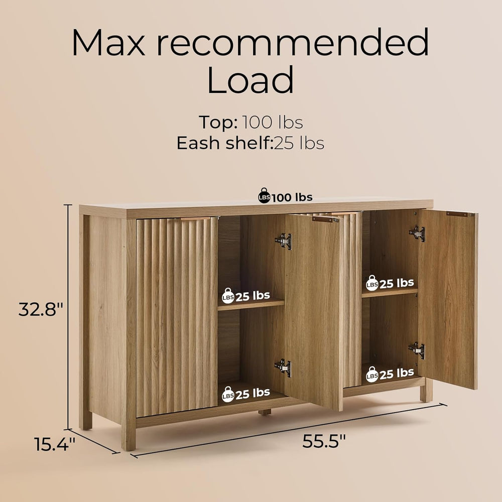OAKHAM HOME Buffet Cabinet Fluted Sideboard 56" Accent Cabinet with Adju...