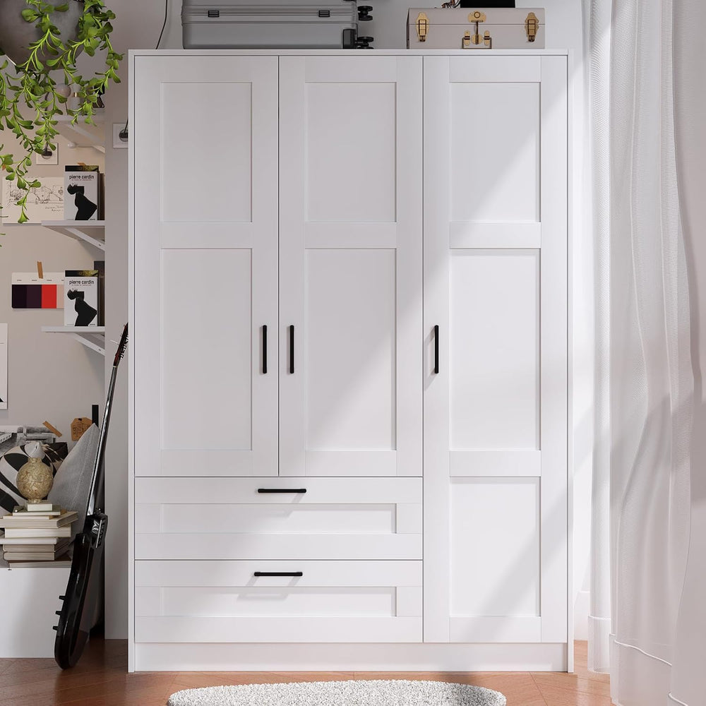 Fenghua Lizhi 3 Doors Wooden Wardrobe Closet Armoire, White Storage Cabinet f...