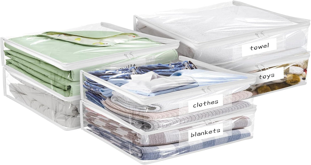 Plastic Storage Bags with Easy-Glide Zipper, Pack of 6, Durable Clear Vinyl Zippered Storage Bags for Clothes Sweaters Comforters Blankets Sheets Bedding (10.5 x 10.5 x 2.5 Inch)