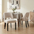 keoni Wooden Dining Chairs Set of 2, Mid Century Modern Upholstered Dining Room Chairs with Black Wood Legs, Fabric Farmhouse Kitchen Chairs with Foot Pegs for Dining Room, Beige