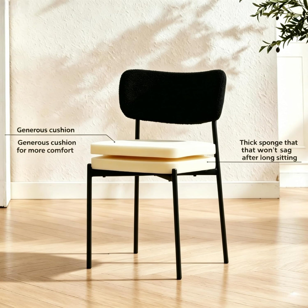 Black Boucle Dining Chairs Set of 2, Mid Century Modern Dining Room Chair wit...