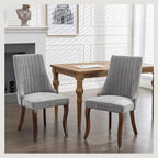 Grey Dining Chairs Set of 2，Linen Channel Tufted Kitchen Dining Room Chair with Curved Solid Wood Legs, Comfortable Fabric Upholstered Dining Chair for Dining Room, (Grey, 2pc)