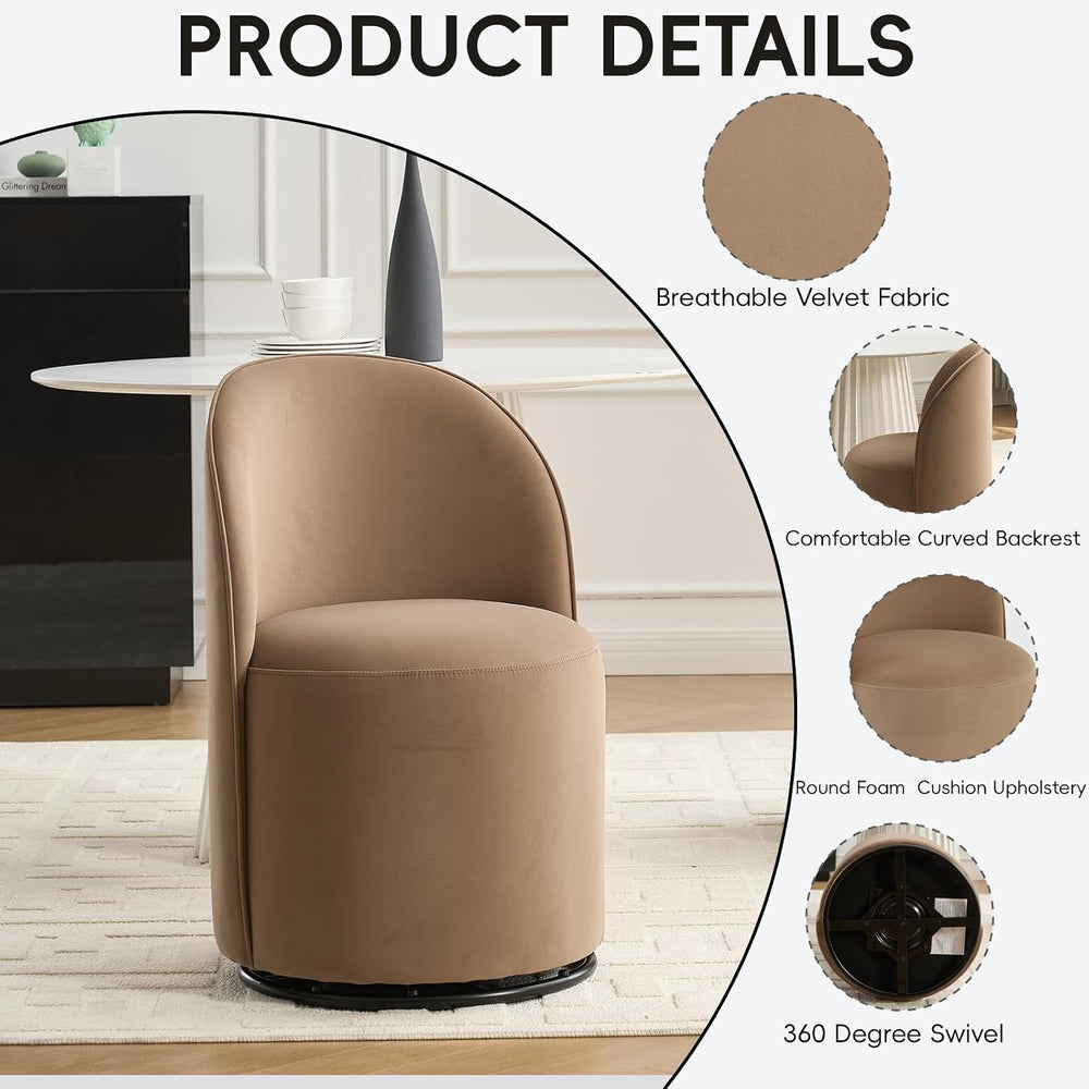 360 Degree Swivel Barrel Chair Set of 2, Mid Century Modern Round Velvet Dini...