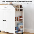 HOOBRO Kitchen Island with Power Outlet, Kitchen Storage Island with Spice Rack and Drawer, Rolling Kitchen on Wheels, for Home, Dining Room, Natural and White