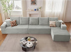 166.9" Cloud Sectional Couch with L-Shape Chaise, Upholstered Corduroy Couches Sleeper with Deep Seat, Modern Modular Comfy Sofa Chaise Longue for Living Room Bedroom, No Assembly Required, Grey