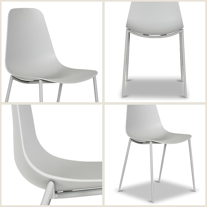 Poly & BARK Isla Modern Kitchen Chairs Set of 4 - Plastic Dining Chair with Metal Legs - Quick Assembly Simple Cafe Chairs Plastic for Indoor or Outdoor - Feather Grey