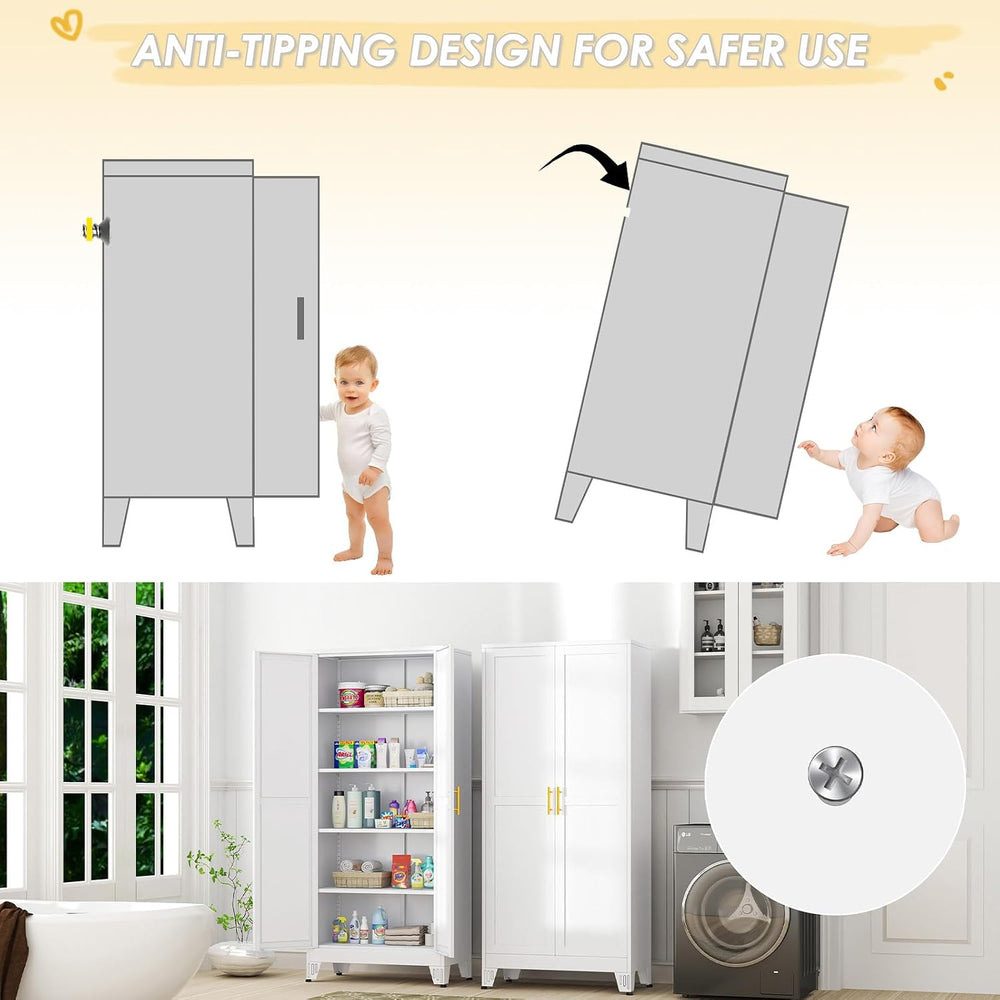 GAIOUS 71" Tall Metal Storage Cabinet with 2 Doors and 4 Adjustable Shel...