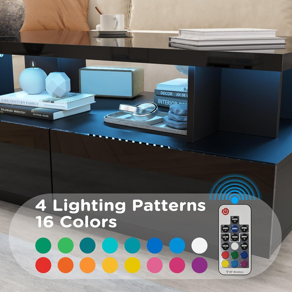 MHOM 41.3" LED Coffee Table, Modern High Gloss Living Room Table with 4 ...