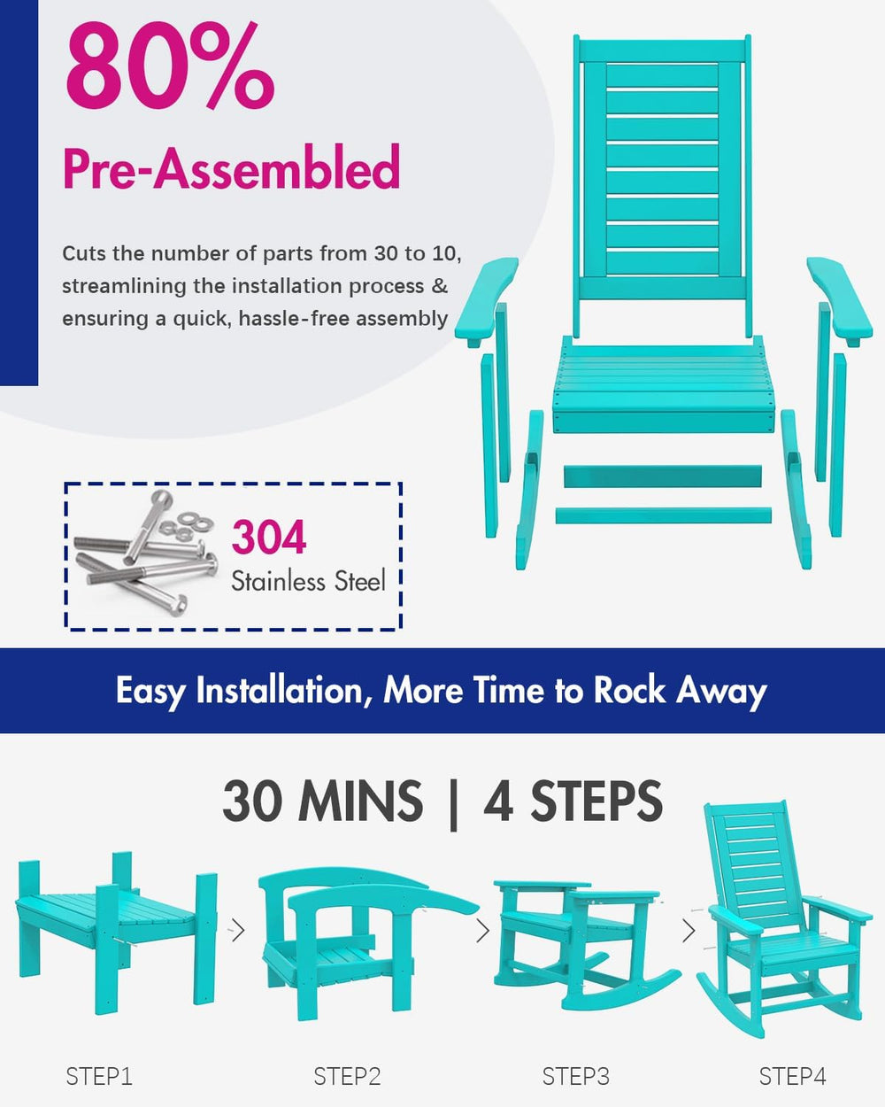 BRIOPAWS Outdoor Rocking Chairs Set of 2 | HDPE Plastic | Porch Rockers | Aqu...