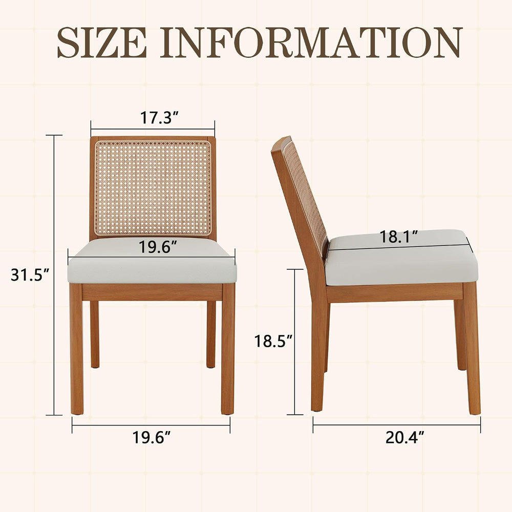 Andeworld Farmhouse Natural Rattan Dining Chairs Set of 6, Upholstered Mid Ce...