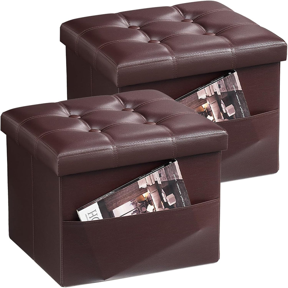 Bsketa Storage Ottoman Bench, 16" Folding Leather Foot Rest, Brown 2 Pac...