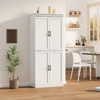 70 Inch Tall Pantry Cabinet, Wood Kitchen Storage Cabinet with 4 Doors & Adjustable Shelves, Modern White Pantry Organizer Cupboard for Dining Room, Living Room