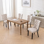 Modern Dining Chairs Set of 2, Tufted Upholstered Dining Chair with Solid Wood Legs, Two-Tone Velvet Accent Chair, Sillas de Comedor, Comfy Kitchen Chairs (Beige+Pattern, 2Pcs)