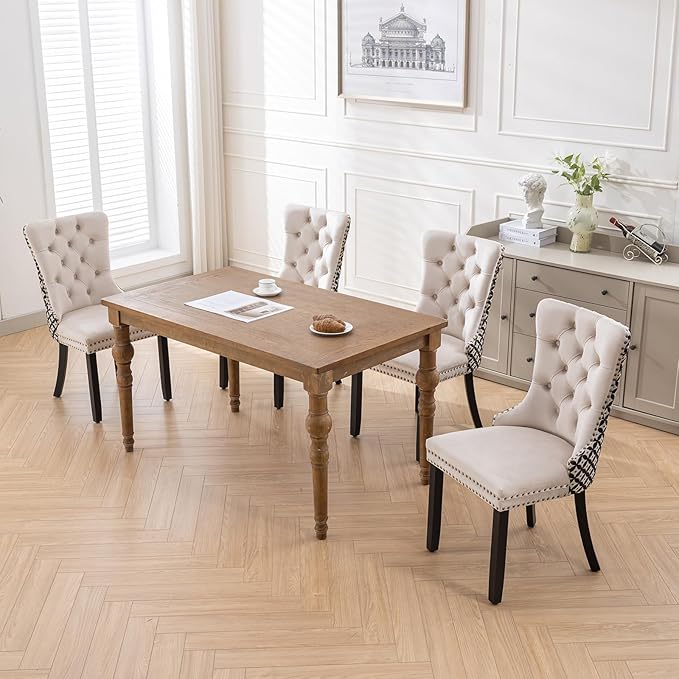 Modern Dining Chairs Set of 4, Tufted Upholstered Dining Chair with Solid Woo...