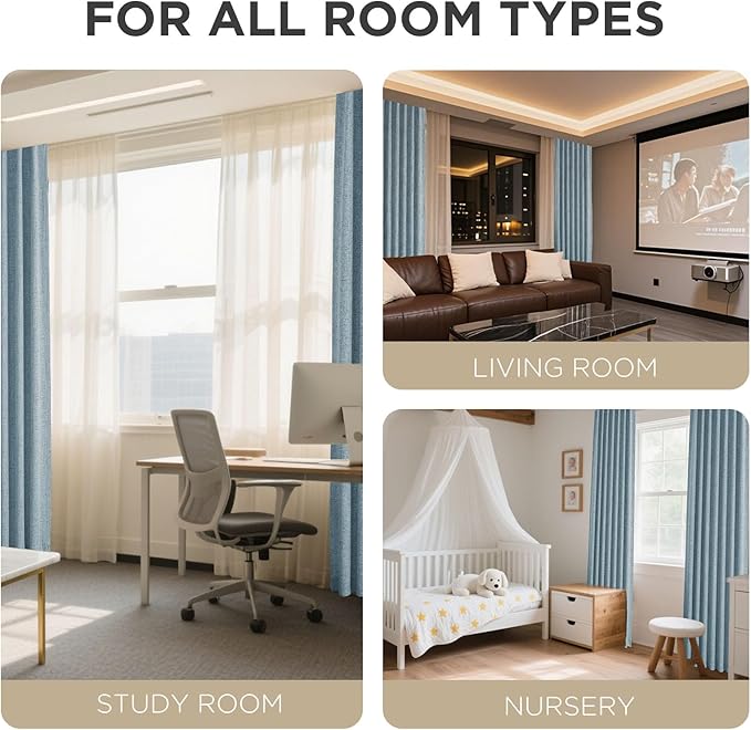 Joydeco Blackout Curtains for Bedroom - 100% Light Blocking 2 Panels Sky Blue Drapes 42" W x 72" L, Thermal Insulated Room Darkening Curtains, Linen Textured for Living Room, Rod Pocket & Back Tabs