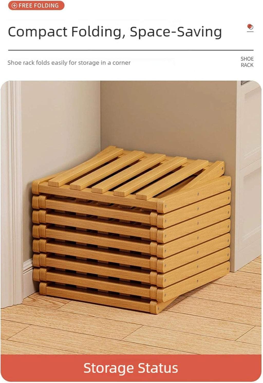 Bambooshoe Storage Rack, The 2-10-tier No-Assembly Bambooshoe, Natural or Tea Color, 2026 Upgraded Foldable 9 Bambo-o Corner Shoe Space Saving for Entryway Dorm