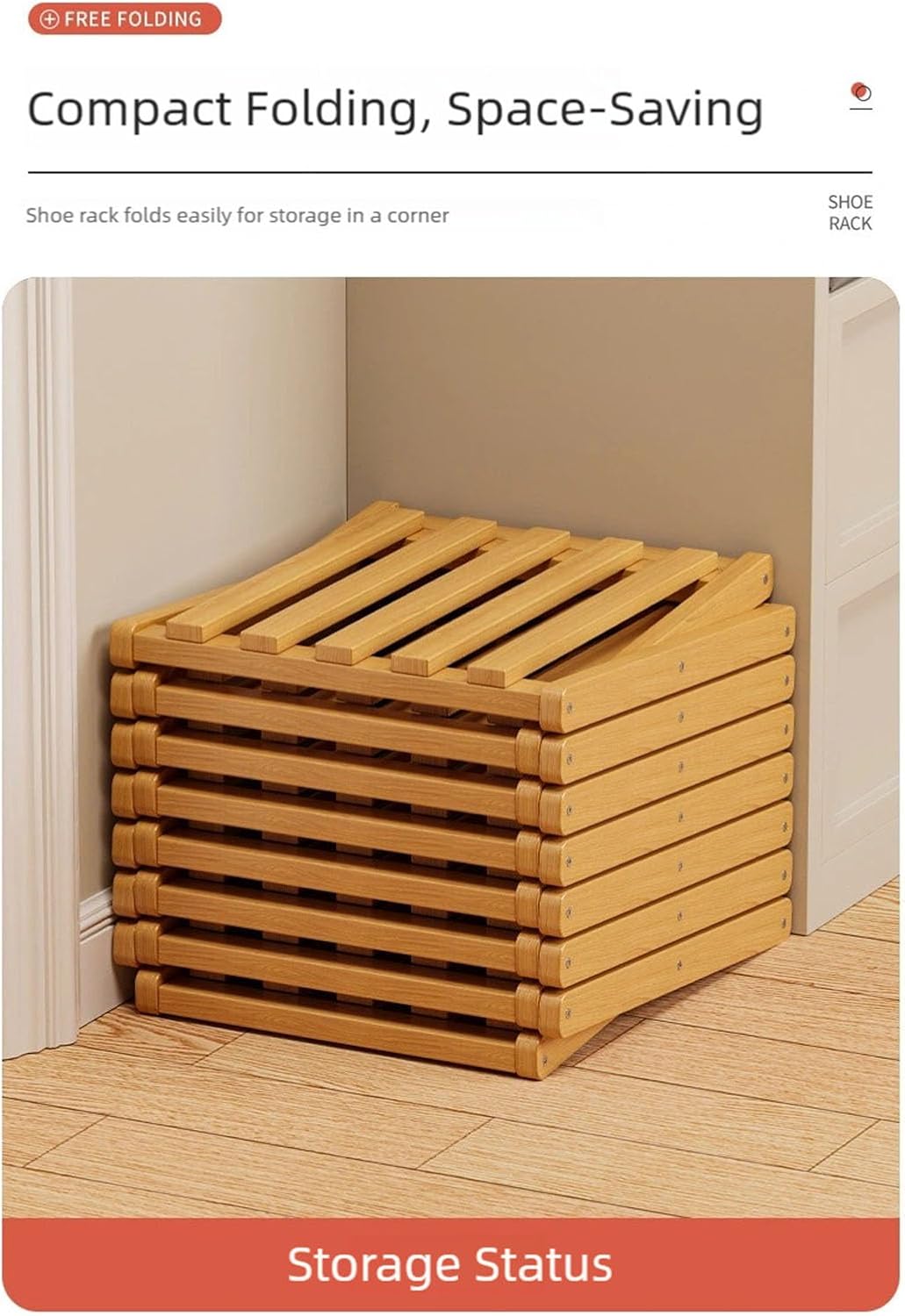 Bambooshoe Storage Rack, The 2-10-tier No-Assembly Bambooshoe, Natural or Tea Color, 2026 Upgraded Foldable 9 Bambo-o Corner Shoe Space Saving for Entryway Dorm