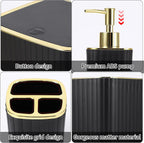 Bathroom Accessories Set - Gorgeous Black Bathroom Set, 10PC Bathroom Accessory Set, Toilet Brush, Trash Can, Qtip Holder Dispenser & Soap Dispenser