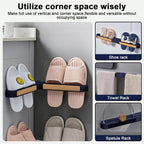 Slipper Rack Adhesive Wall-Mounted Folding Shoe Holder for Bathroom and Entryway, Space-Saving Flip-Flop Organizer, No-Drill Mount, Rotating Arms