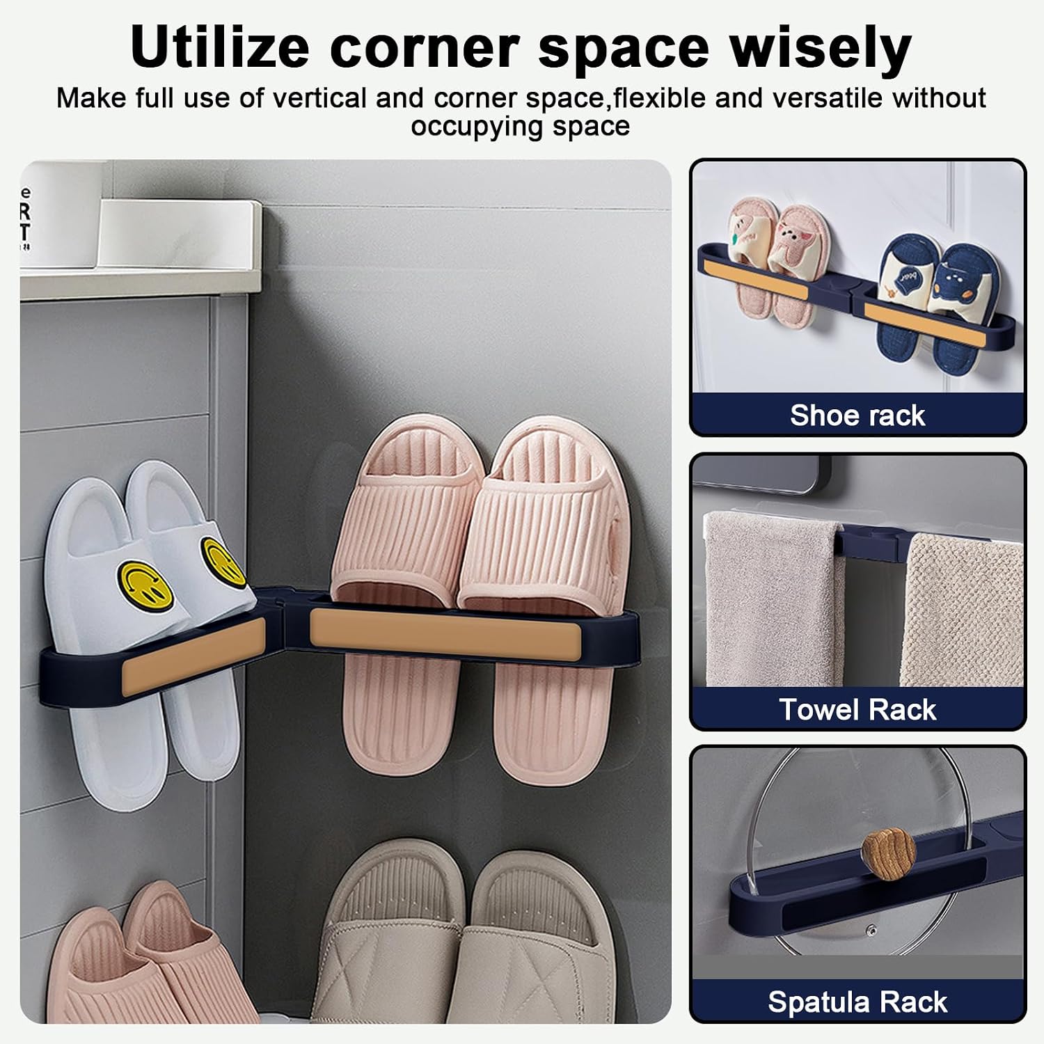 Slipper Rack Adhesive Wall-Mounted Folding Shoe Holder for Bathroom and Entryway, Space-Saving Flip-Flop Organizer, No-Drill Mount, Rotating Arms