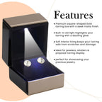 Novel Box Square Shaped Gold Earring Box With LED Light 2.25X2X2.5 Inches - Jewelry Earrings Case Best for Jewelry Displays - Gift Box for Mother's Day, Engagement, Anniversary & more Happy Occasions