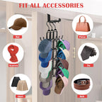 Hat Rack for Door, Collapsible Over The Door Hat Organizer with 10 Large Hooks, Holds 40 Baseball Caps, Rotatable Metal Space Saving Caps Hanger for Display and Storage, Black