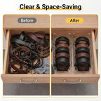 Acrylic Belt Organizer, 2 Pack Clear Belt Storage Box with 4 Adjustable Compartments, Stackable Durable Acrylic Belt Holder, Anti-Scratch Belt Display Case for Closet and Drawer Organization