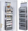 Over The Door Organizer 6 Tier with 12 Pockets & Reinforced Hooks - 59" Hanging Storage Organizer for Bathroom, Nursery, Pantry & Laundry (Light Grey)