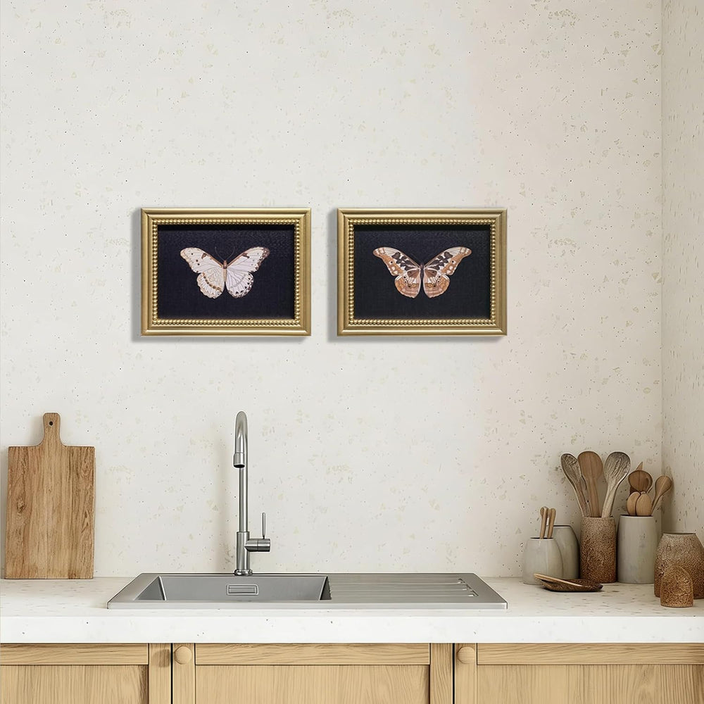 Gatheroad Vintage Gold Framed Wall Art Set of 2, Aesthetic Butterfly & In...