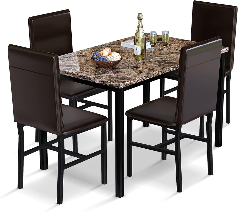 AWQM 5 Piece Dining Table Set for 4,Faux Marble Kitchen Table and Chairs for ...