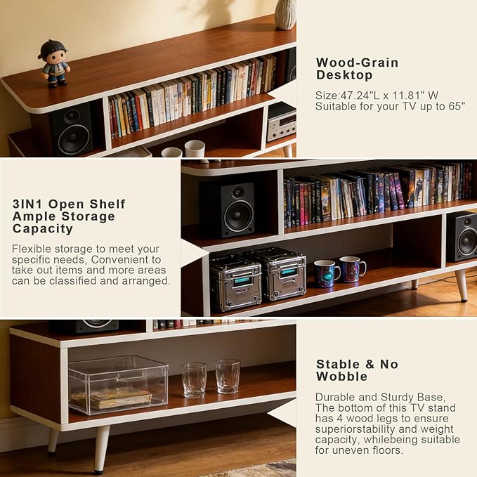 Lightdot TV Stand for TVs up to 45'', Modern Entertainment Center with 3 Storage Open Large Capacity for Collection, Media Console Table for Living Room/Entrance/Sofa Cabinet,Easy Assembly-Red Walnut