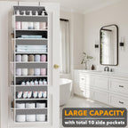 SpaceAid 2 Pack Over The Door Organizer with 5 Large Pockets and 10 Mesh Side Pockets, 5 Layers Door Organizer Hanging with Clear Window for Bedroom, Bathroom, Pantry and Nursery, Gray