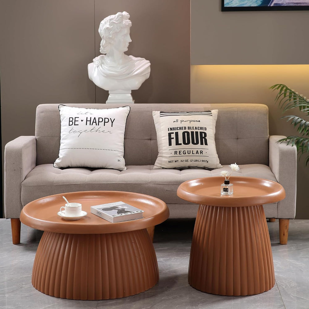 19.69" Round Light Terracotta MGO End Table for Indoors and Outdoors, Mi...