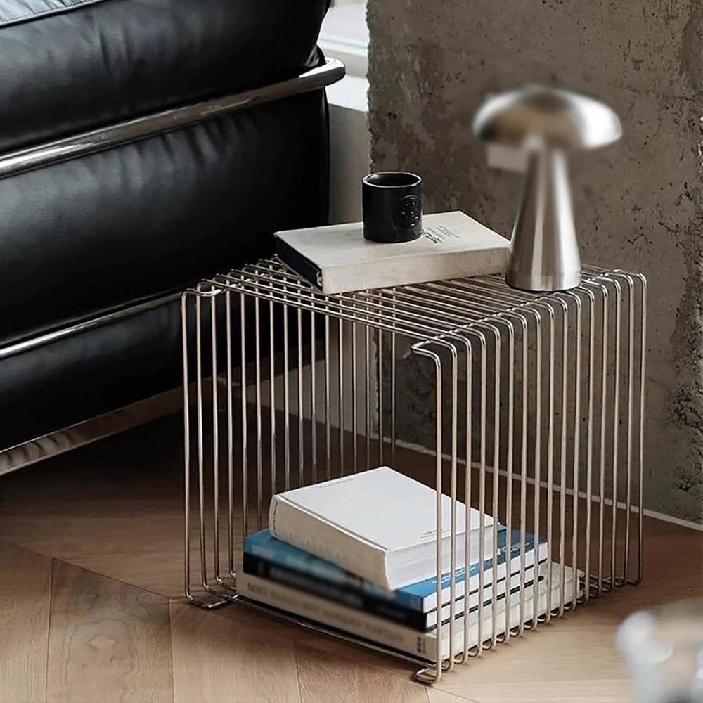 Modern Square Stainless Steel Side Table,Retro Geometry Metal End Table,Stack...