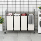Laundry Sorter 4 Section Hamper Sorter with Heavy Duty Lockable Rolling Wheels Removable Bags Basket Separator for Dirty Clothes Storage, Beige
