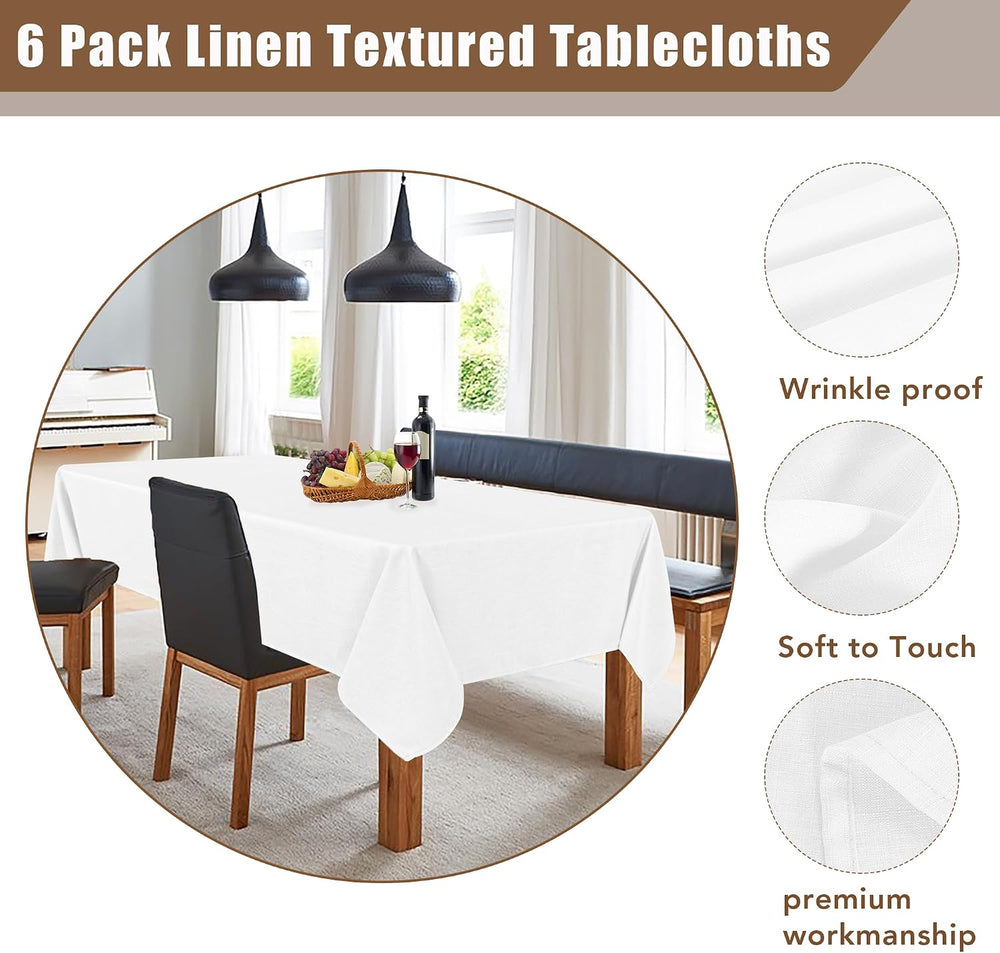 Fitable Faux Linen White Tablecloths for 6 Foot Rectangle Tables - 60 x 102 I...
