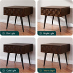 Bme Georgina Solid Wood Nightstands with Drawers - Fully Assembled Rustic Geometric Pattern Bedside Cabinet - Mid Century Modern Side Table for Living Room, Bedroom