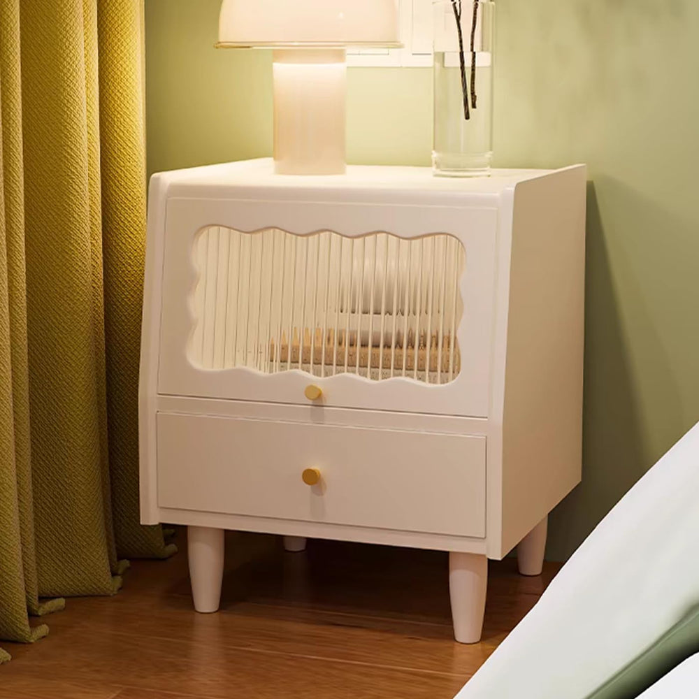 Gdrasuya10 White Solid Oak Wood Nightstand with 2 Drawers, Mid-Century Modern...