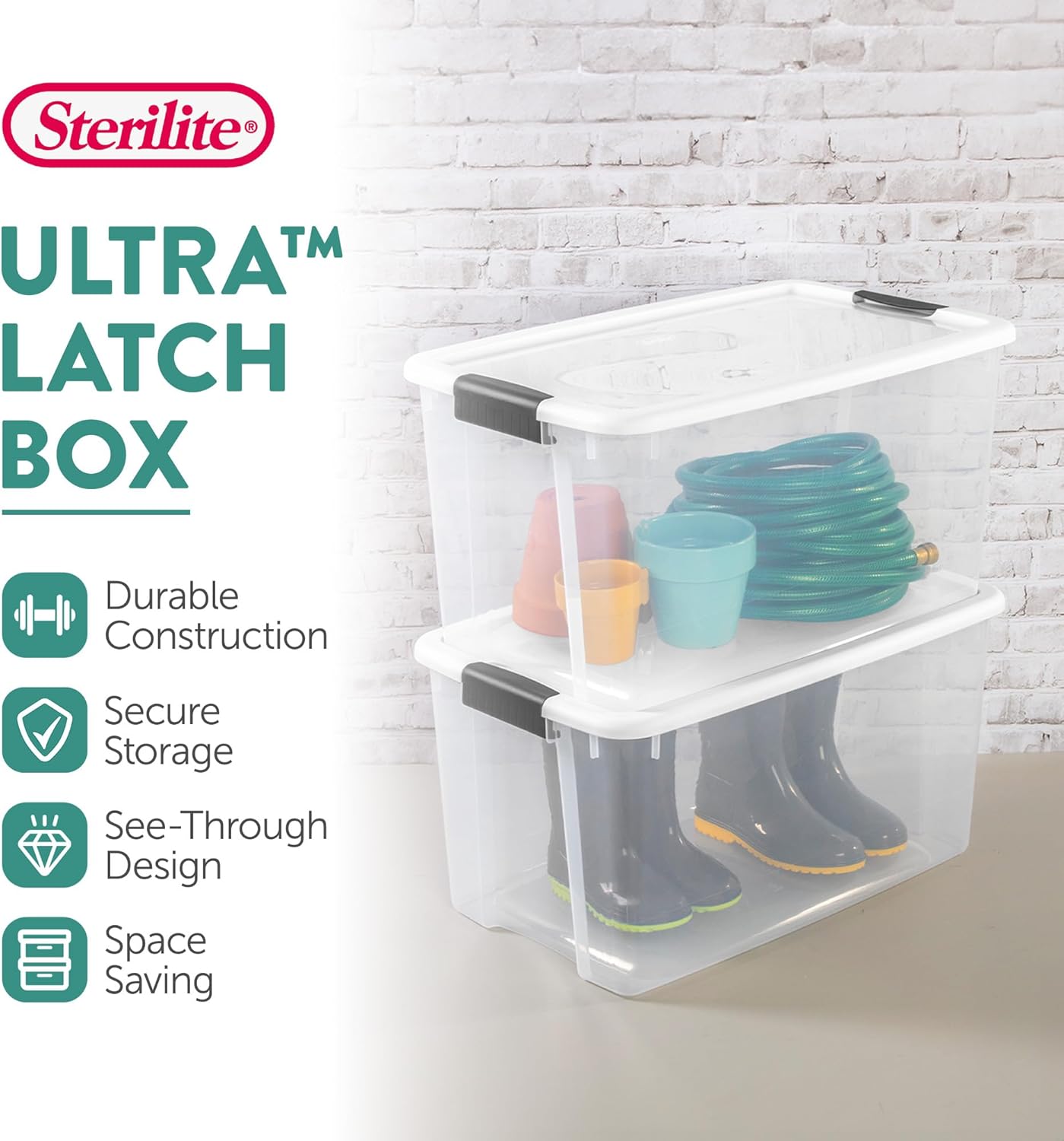 Sterilite 8 Pack Ultra Latching Box, Storage Bins with Lids, Clear Plastic, 70 Quart - Heavy-Duty Organizing Containers for Closet, Bathroom, and Office