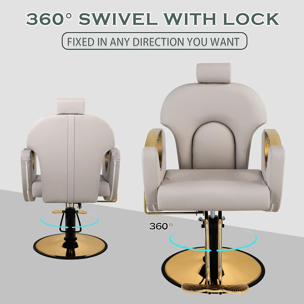 Grey Salon Chair, Reclining Salon Styling Chair for Barbershop
