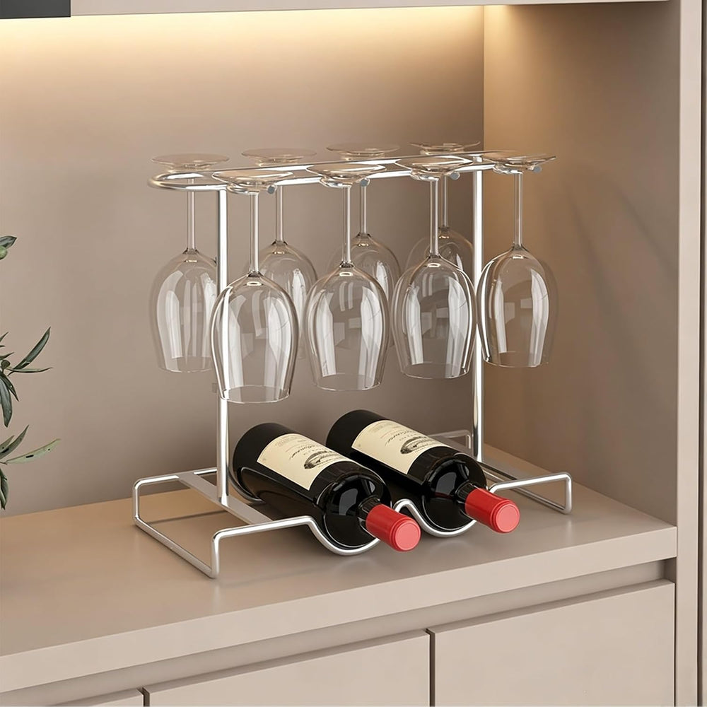 Tabletop Wine Rack with Glass Holder, Storage Metal Wine Glass Rack | Thick A...