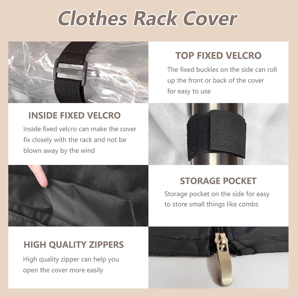Rileytee Garment Rack Cover,600D Heavy Duty Waterproof Clothing Rack Cover,Clothes Rack Cover with Zipper for Metal Garment Rack(Black,46"W x 18"D x 80"H,Cover Only）