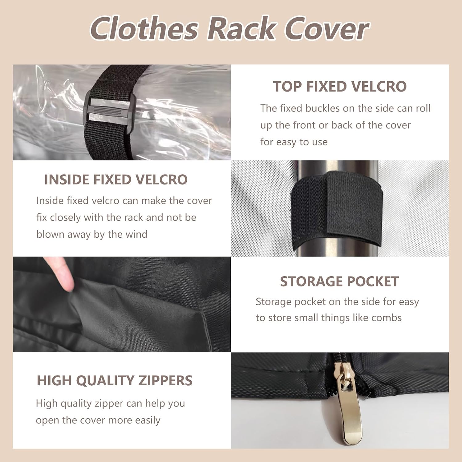 Rileytee Garment Rack Cover,600D Heavy Duty Waterproof Clothing Rack Cover,Clothes Rack Cover with Zipper for Metal Garment Rack(Black,46"W x 18"D x 80"H,Cover Only）