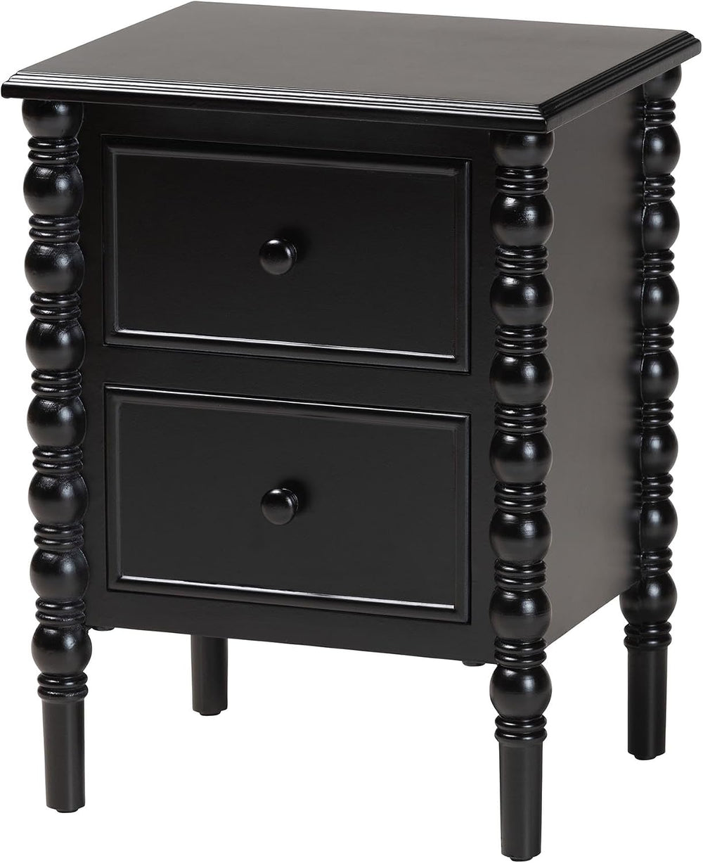 Baxton Studio Malinda Classic Black Wood 2-Drawer End Table with Spindle Legs