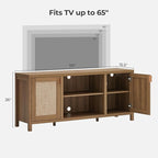 SICOTAS TV Stands for Living Room : Rattan TV Console Cabinet with Storage and Shelf, Boho Entertainment Center, 59" Media Console for 55, 65 Inch TV, 26" Tall Television Stands, Oak