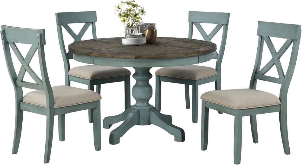 Roundhill Furniture Prato 5-Piece Round Dining Table Set with Cross Back Chai...