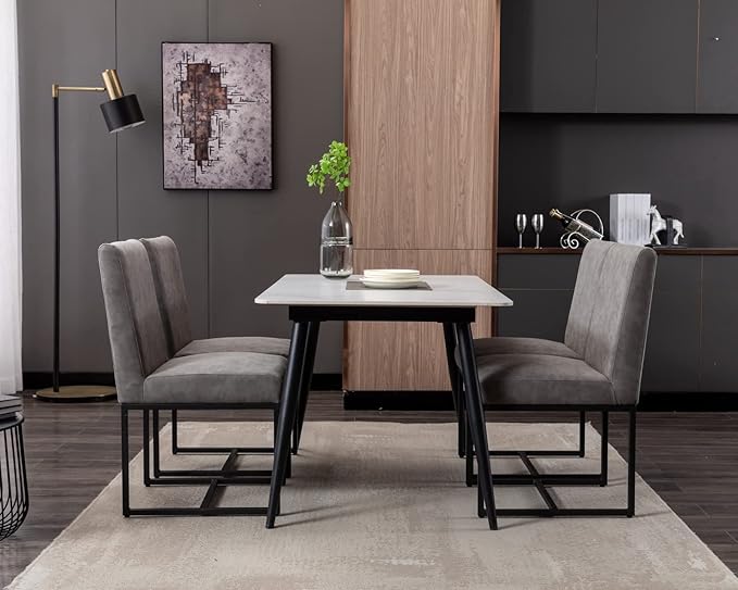 CIMOTA Modern Dining Chairs Set of 6, Leather Dining Room Chairs Upholstered Mid Century Armless Guest Side Chair with Black Base for Dining Room/Kitchen, Vintage Grey 6PCS