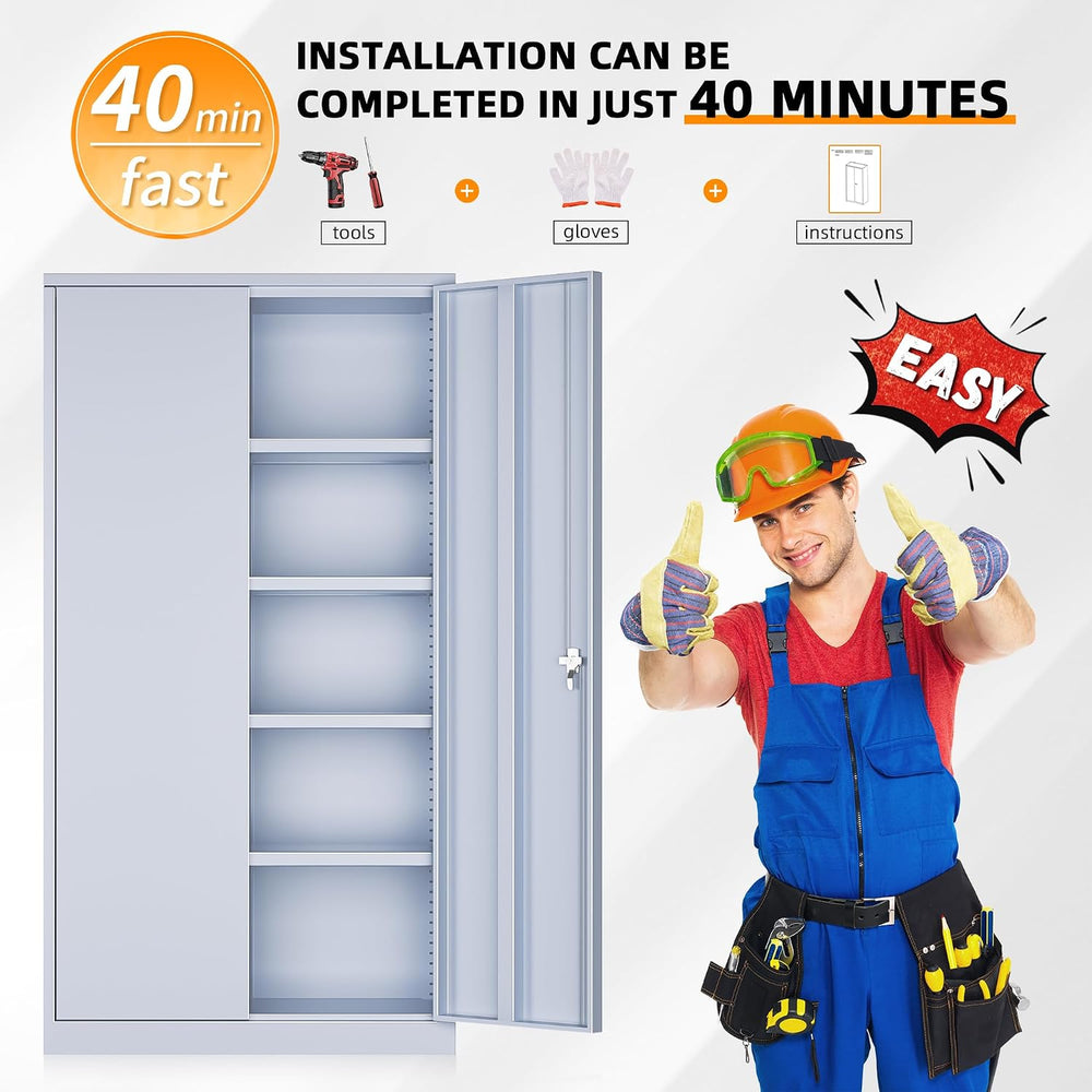 INTERGREAT Metal Storage Cabinets 72” Cement Grey Garage Steel Storage Cabine...