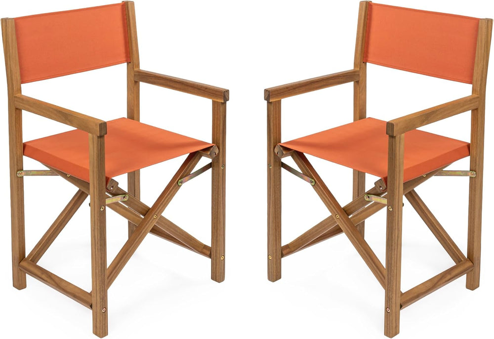 JONATHAN Y Cukor Acacia Wood Folding Director Chair Set of 2, Orange